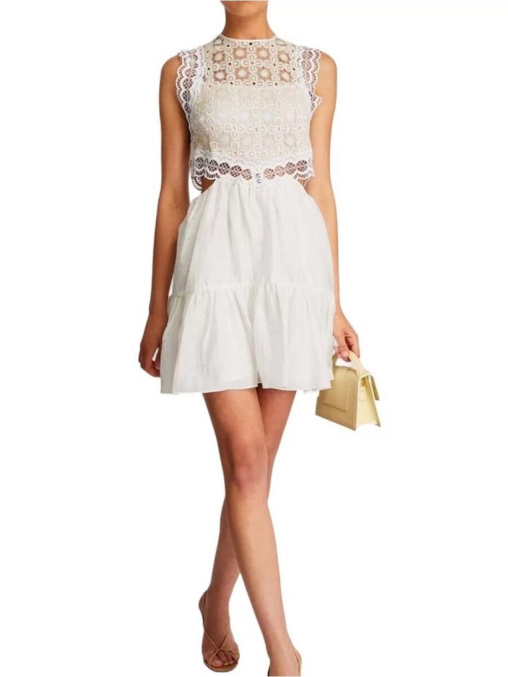 Sandro Women's White Eyelet Lace Cutout Sundress M